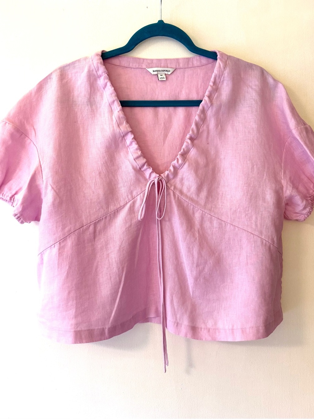 Banana Republic Pink Linen Tie-Front V-Neck Top M Never Worn